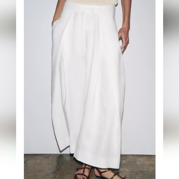 Zara Pants - Zara Zw Collec 100% Linen High-rise Wide Leg Pleated Volume Cropped Pants